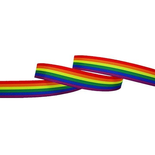 Rainbow Stripes Printed White Solid Grosgrain Ribbon (5/8")
