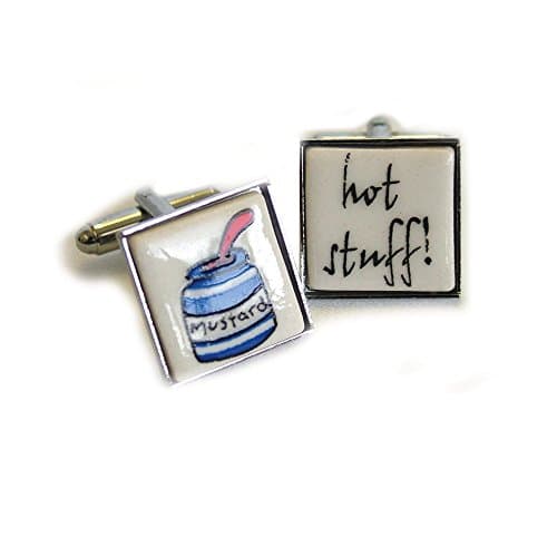 Hot Stuff Mustard Bone China Tile Cufflinks