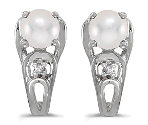 FB Jewels Solid 10k White Gold Studs Round Gemstone And Diamond Earrings