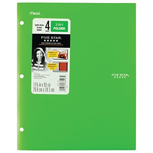 Mead Five Star 4 Pocket Folder,2 in 1 Dark Green