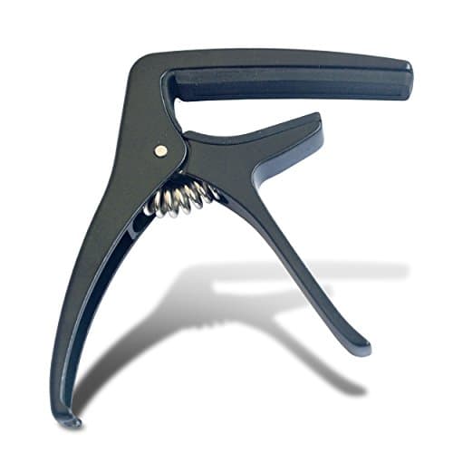 AZMUSIC Single-handed, Trigger Guitar Capo for Quick Changes, Includes 5 Guitar Picks, Black