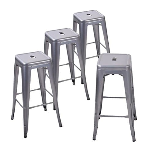 Andeworld Bar Stools Set of 4 Stackable Metal Bar Stools Industrial Counter Height Stools Backless Barstools (30 inch, Silver)