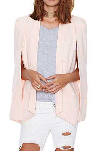 Evenstone Women's Split Batwing Sleeve Cape Blazer Open Spring Coat(Pink,S)