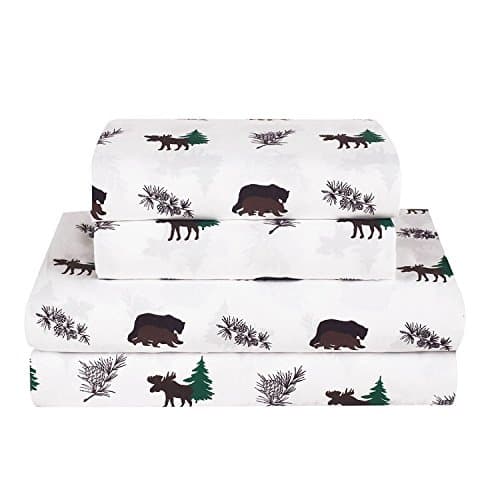 HowPlumb Rustic Bear Moose Full Size 4 Piece Bed Sheet Set Microfiber Cabin Hunting Lodge