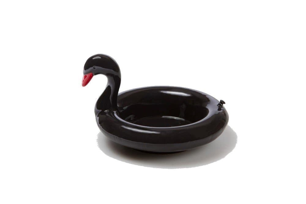 Ceramic Appetizer Serving Bowl Shaped As Pool Float Floatie For Pool Parties BBQ Decor Pasta Chips Fruit Salad Cereal Desert Snacks 7 Inch (Black Swan)