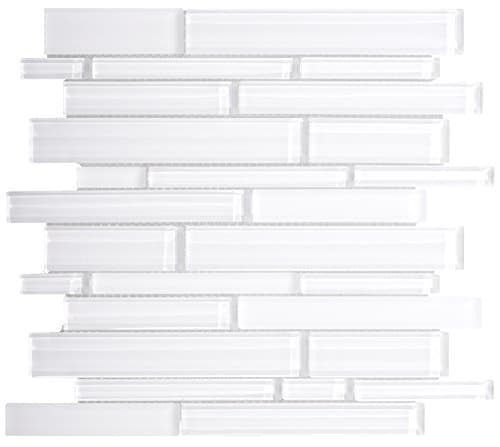 WS Tiles: Interlocking Random White Glass, Backsplash, Mesh-Mounted Mosaic Tile for Kitchen &amp; Bathroom - 12 in x 12 in x 8mm - Pack of 5 Sheets