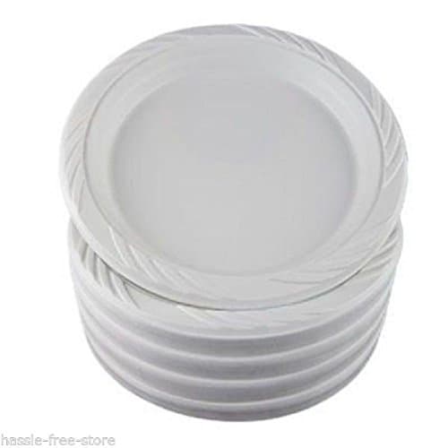 100 White 9" Plastic Party Plates Disposable Dinner Wedding Plastic Dishes