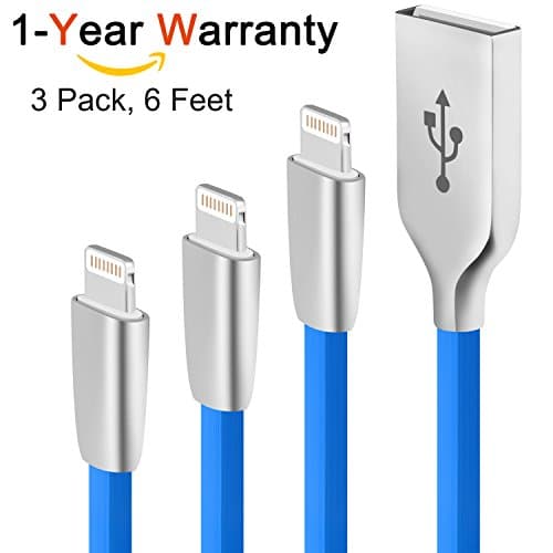 Eaple Iphone charger 6ft 3pack Iphone Cable Zinc Alloy TPE Long Iphone Charger Cable 8pin to USB iphone Lightning Cable,Compatible with iphone X/ 8/ 8p/7/7p /6s/6s plus/6/6p/5s/5/SE and beatsx (blue)