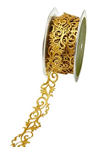 May Arts Adhesive Fleur-De-Lis Scroll Design Ribbon, 0.875-Inch by 10-Yard, Gold