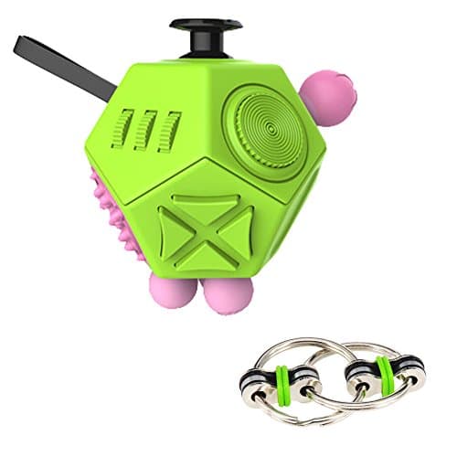 12 Sided Fidget Cube 2.0 with BONUS Flippy Key Chain Ring by Choice Royal | Value Pack of 2 Fidget Toys | Stress Reducer – Increases Focus, Kills Boredom, Relieves Anxiety | ADHD ADD OCD Panic Attacks
