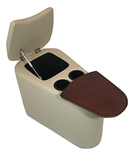 Wedge End Table w/ Cup Holders &amp; Storage Compartment Vegan Leather (Stucco (Taupe))