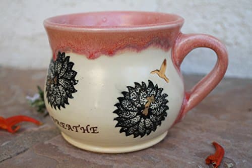 Large Breathe Mug, handmade ceramic coffee cup