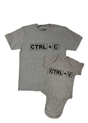 Ctrl+C copy and Ctrl+V Paste Tee Shirt Romper Set Bodysuit Creeper Humorous Funny Gift (Large, Grey)