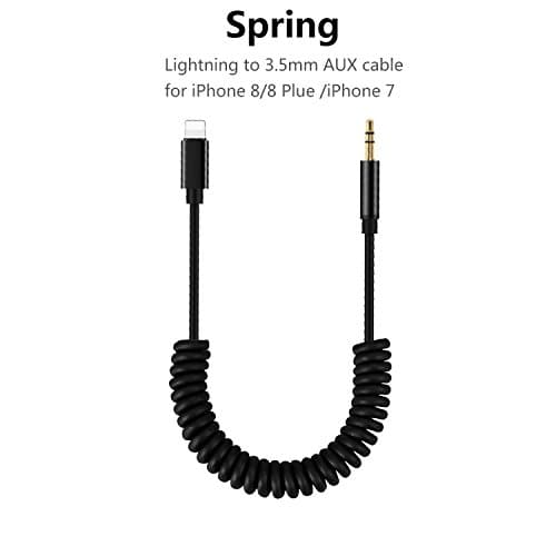 Spring Aux Cord Cable for Car for iPhone 8 /iPhone 7 Lightning to 3.5mm Headphone Jack Coiled Audio Cable Adapter iPhone X / 8 Plus /7/7 Plus,iPod,Home Stereo,Hi-Fi,Headphones,Speaker(Support iOS 11)