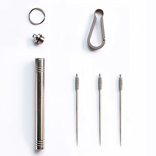 Xthel Titanium Toothpick ( Fruit Fork ) X 3 + Case ( Holder ) with Quick Release Key chain Hook