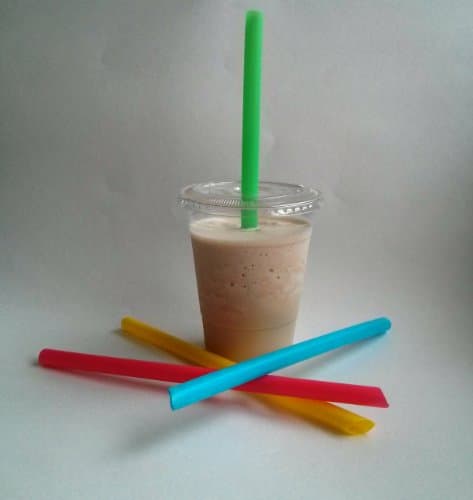 50 Sets 20 oz Plastic Clear Cups with Flat Lids and Straws!!! for Iced Coffee Bubble Boba Tea Smoothie With 9" by 10mm fat Straws!!! Disposable Eco Friendly PLA Plastic