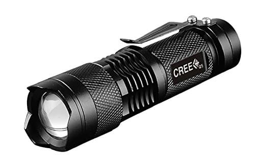 VBS Mini LED Flashlight Very Bright Cool White Light for Safety Adjustable Zoom with Clip Camping Hiking Walking at Night Car Emergency Mount as Bicycle Headlamp Strobe Flashing to Signal for Help