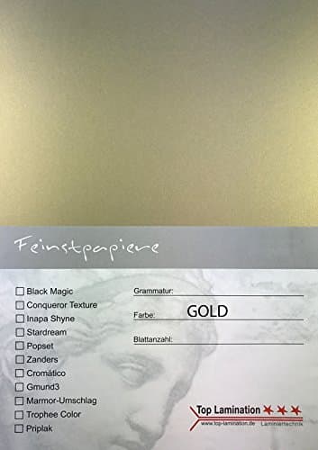 DIN A2 50 Sheets PU Top Lamination – Dyed All Possible use Gold Paper 120 g/m²: Invitations (Inserts for Albums Wedding Card, Photo Album, Poster Posters, Crafting and More.