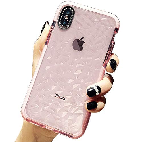 DHCHO iPhone Xs Max Case,Crystal Clear Slim Diamond Pattern Soft TPU Anti-Scratch Shockproof Protective Cover for Women Girls Compatible with iPhone Xs Max 6.5 Inch(Pink)