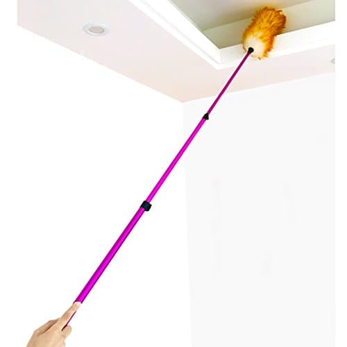 DLFE Extendable Pure Lambs Wool Duster with Lightweight Telescopic Pole, Extend 30-61 Inches for High Ceiling and Fan