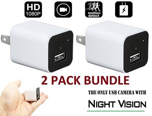 Spy Camera Charger White 2 PACK NIGHT VISION [2018 model] WRD - Hidden Spy Camera - Hidden Nanny Cam - Hidden Spy Cam - Hidden Camera Adapter - Mini Spy Camera 1080p - USB Charger Camera