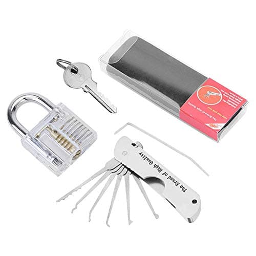 poetryer Lock Pick Set Folding Multitool With Transparent Padlock Picking Tool Kit Practice Lock Set For Beginners And Pro Locksmiths