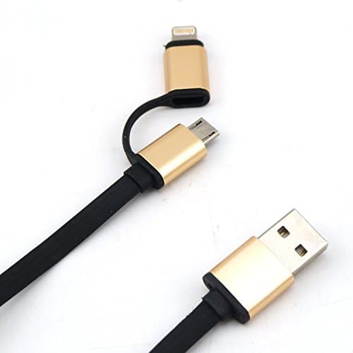 Iskil 2 IN 1 Dual Universal 8 Pin Lightning + Micro USB Flat Charging Cable Sync and Charger For Apple iPhone 6,iPhone 5/5S,Samsung Galaxy S5 S4, Other Android Smartphones-Black