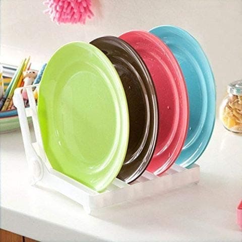 RACHEES 12 Slots Folding Plastic Kitchen Dish Rack Stand Plate Holder Drainer Drying Rack Organizer for Bowls Plates