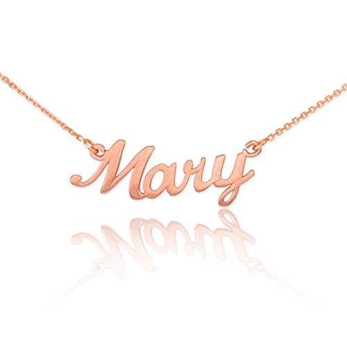 Dainty 14k Rose Gold Custom Personalized Script Pendant Mary Name Necklace with 20" Rolo Chain