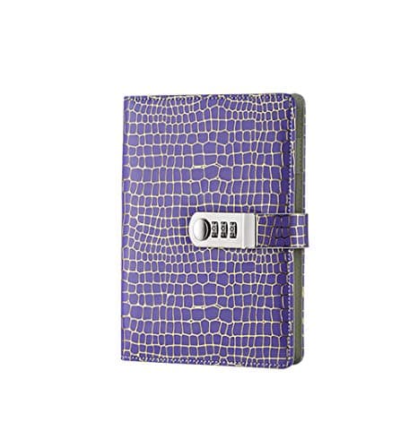 A5 Stone Pattern Leather Locking Journals Note Books Secret Diary Notebook with Lock Password Coded Hardback Gift Travel Purple