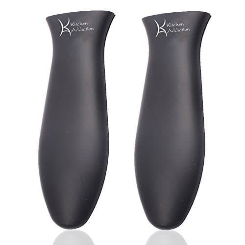 2 Pack - Kitchen Addiction Premium Large Silicone Hot Handle Holder Sleeves - Hot Handle Potholder for Cast Iron or Metal Cookware - 2 Pack (Black)