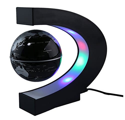C Shape Magnetic Suspension Anti-Gravity Levitating Terrestrial Globe with White LED lights for Education Demo Home Desk Decoration (Black)