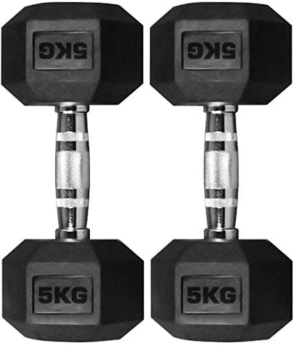 TnP® 2 x 5KG Hex Dumbbells Rubber Encased Solid Weights Sets Hexagonal Hexa Dumbbell Set Gym