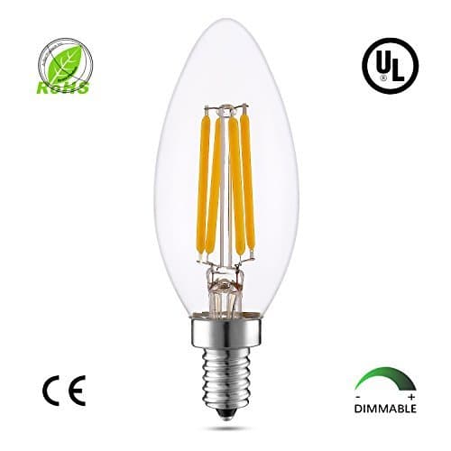 4W Dimmable LED Bulbs,Warm White 2700K, E12 Candelabra Base,for Home,Kitchen,Dining Room,Bedroom,Living Room,400 Lumens,Torpedo Shape,C35,Upgrade New,40W Equivalent,Pack of 1