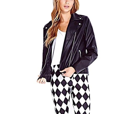 Autumn Solid Black Leather Look Biker Jacket PU Leather Female Punk Style Zipper Outwears Coats