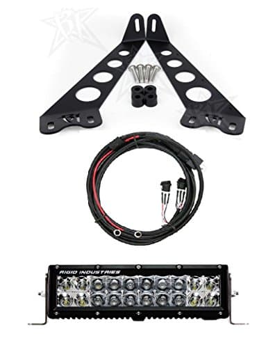 Rigid Industries E-Series 10" Led Light Bar Bundle With Hood Mount Kit Fits 2007-2012 Jeep JK (Hybrid, Spot / Flood Combo - White)