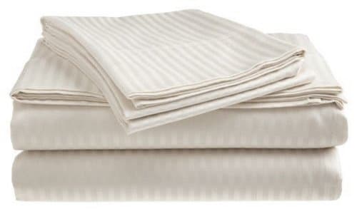 Crystal Trading 4-Piece Bed Sheet Set - Dobby Stripe - 100% Cotton Sateen - 250 Thread Count (Twin, White)