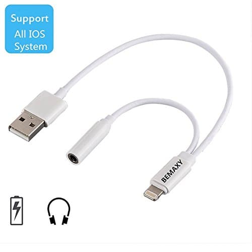 Audio and Charger Cable for iPhone 7 - Bemaxy 2 in 1 iPhone 7 / 7 Plus USB Aux Cord and Charger Adapter, 3.5mm Female Earphone Jack Audio Auxiliary Cable for iPhone 7 / 7 Plus