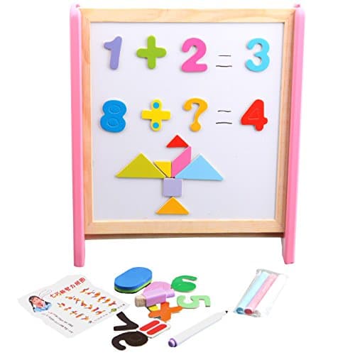 Wooden Counting Frame Multifunctional Calculation Double Face Count Beads Rack Blackboard Magnetic Puzzle 4 in 1 Learning Rack