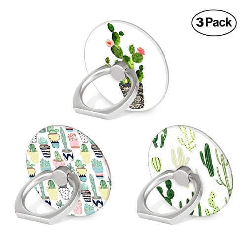 Cell Phone Ring Holder, 3-Pack 360 Degree Rotation Universal Pop Grip Stand Anti- Drop Finger Holder for Smartphone and Tablets - Green Catus