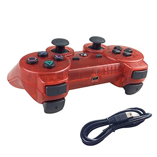 Deloke Wireless Bluetooth Controller For PS3 Double Shock - Bundled with USB charge cord (Clear Red)