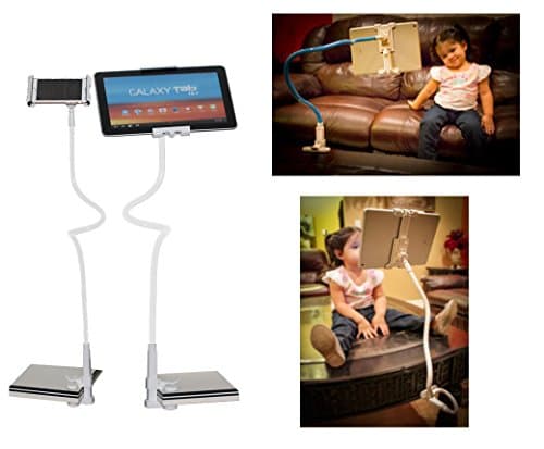 Universal Flexible Long Arm Tablet &amp; Cellphone Holder Support 360-degree Rotating With Gooseneck Mount Clip-on Holder Kit Hands Free Tablet Mount for Bed, Car, Desktop, Chair holder for (White/White)