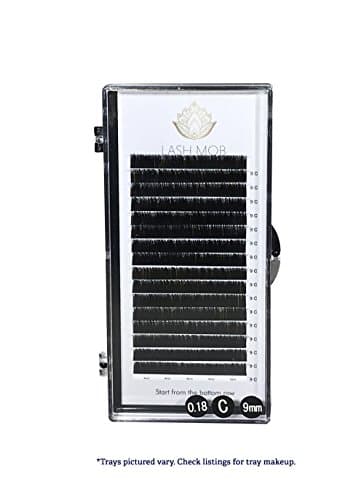 Eyelash Extensions by LASH MOB - C Curl - 0.15 Diameter - Mixed and Single Lengths for Professionals (9mm)
