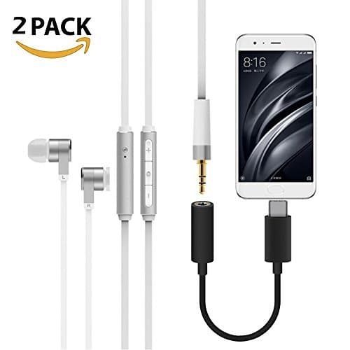 Type C to 3.5mm Headphone Jack Adapter, 2 Pack of Type C 3.1 Male to 3.5mm Female Stereo Audio Headphone Cable for Motorola Moto Z Series, Macbook Pro, LeEco Le 2/Max 2 and More (Black)
