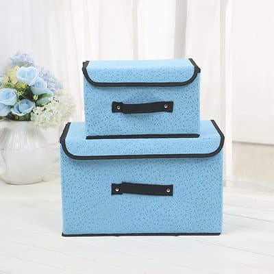 VIPO Large Foldable Storage Cube Closet Organizer, Fabric Storage Bins with Handles, Bamboo Style, 2-Pack (blue)