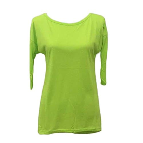 Vicwork Women's Loose Pullover Three Quarter Blouse BasicTops Shirt (XL, Green)