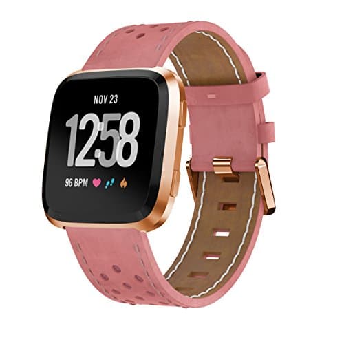 KisFace for Fitbit Versa Replacement Leather Bands, Fitbit Accessories Wristbands Flower Print Series Strap for Fitbit Versa