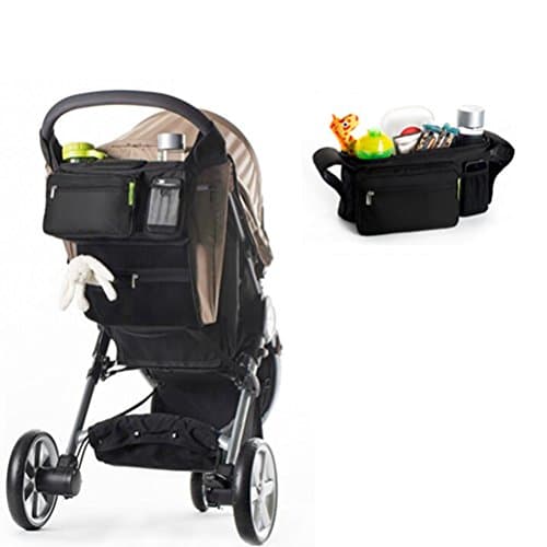 Universal Functional Stroller Organizer, Black Baby Diaper Stroller Bag, Back Seat Car Organizer ,Stroller Cup Holder, Fits Most Strollers