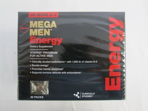 GNC Mega Men Energy, 2x More D-3, Vitapak Program for Active Men, Dietary Supplement: 30 Packs - Sms20