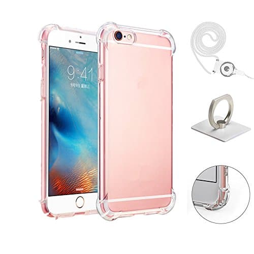 iPhone 6 Plus Case,Apple iPhone 6s plus Crystal Clear Shock Absorption Technology Bumper Camera Protection Soft TPU Cover with Ring Holder and Neck Lanyard Case for iPhone 6 plus 5.5 Inch 2016 - Clear